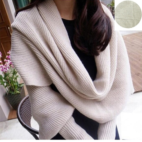 Sweaters - Warm knit scarf wrap with sleeves in taupe NWOT